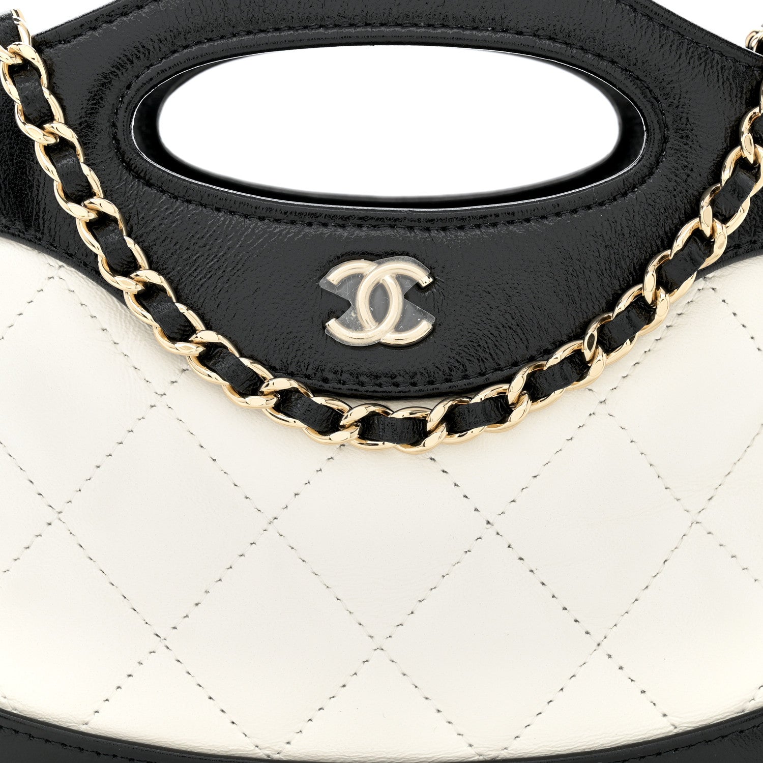 Chanel Shiny Crumpled Calfskin Quilted Nano 31 Shopping Bag White Black 8 of 10
