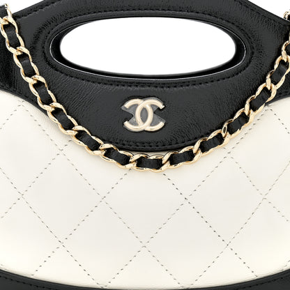 Chanel Shiny Crumpled Calfskin Quilted Nano 31 Shopping Bag White Black 8 of 10