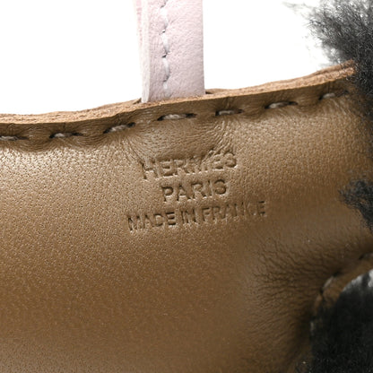 Hermes Milo Lambskin Shearling Budy Charm Black Etoupe Rose Darling 3 of 5