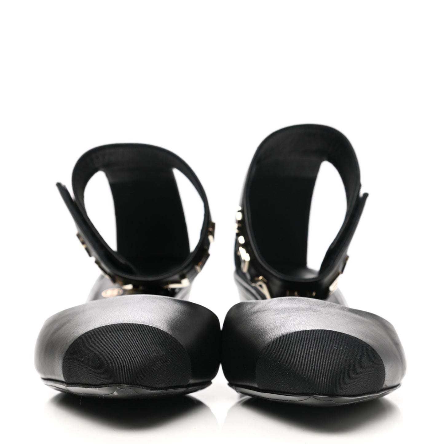 Lambskin Grosgrain Cap Toe Logo Ankle Strap Pumps 37 Black