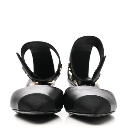 Chanel Lambskin Grosgrain Cap Toe Logo Ankle Strap Pumps 37 Black 2 of 9