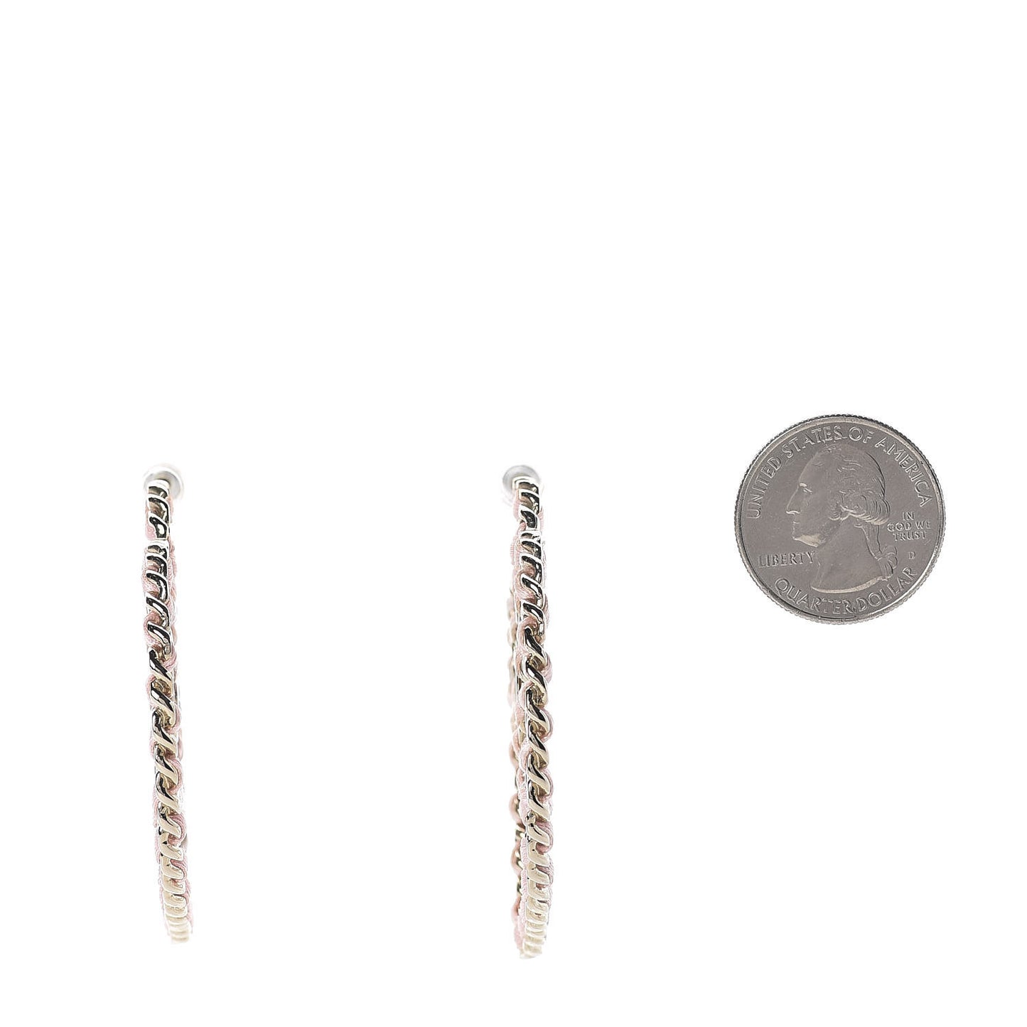 Satin Ribbon CC Heart Chain Earrings Pink