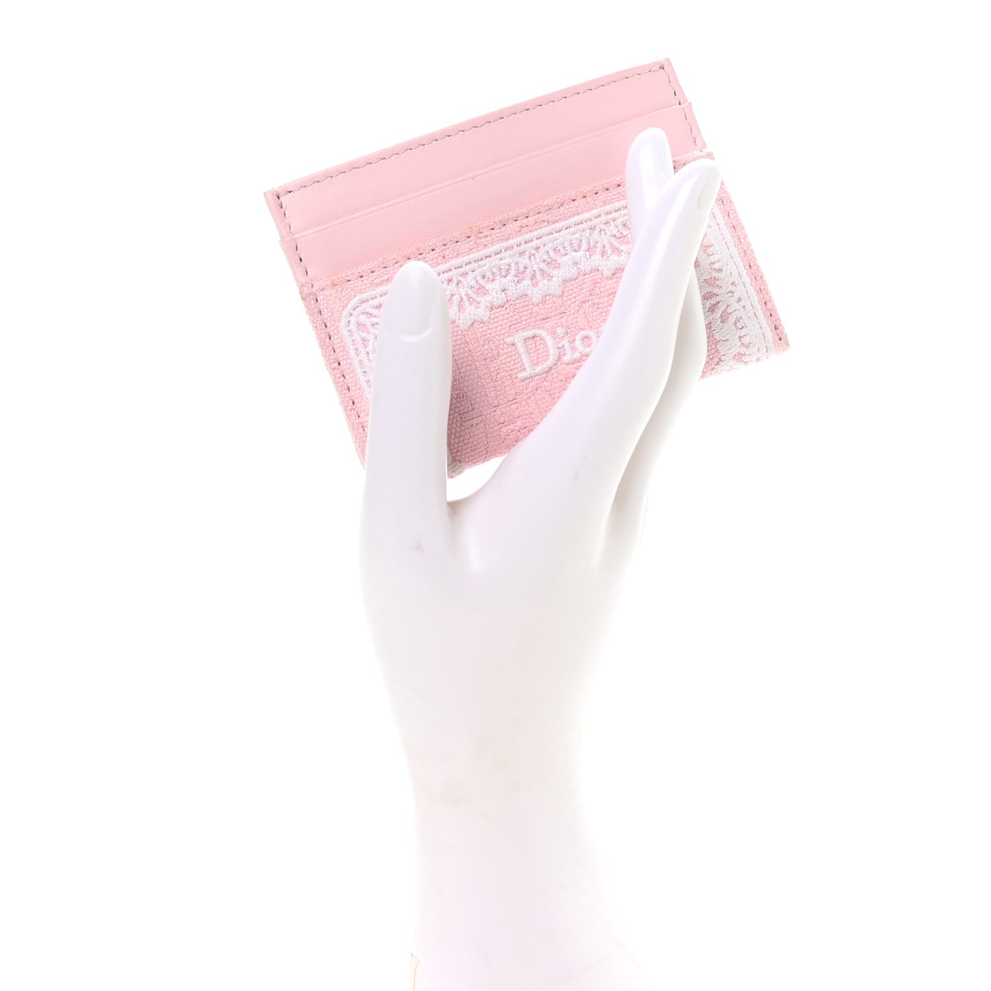 Calfskin Technical Fabric Oblique Lace Freesia Card Holder Pink