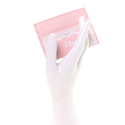 Christian Dior Calfskin Technical Fabric Oblique Lace Freesia Card Holder Pink 2 of 7