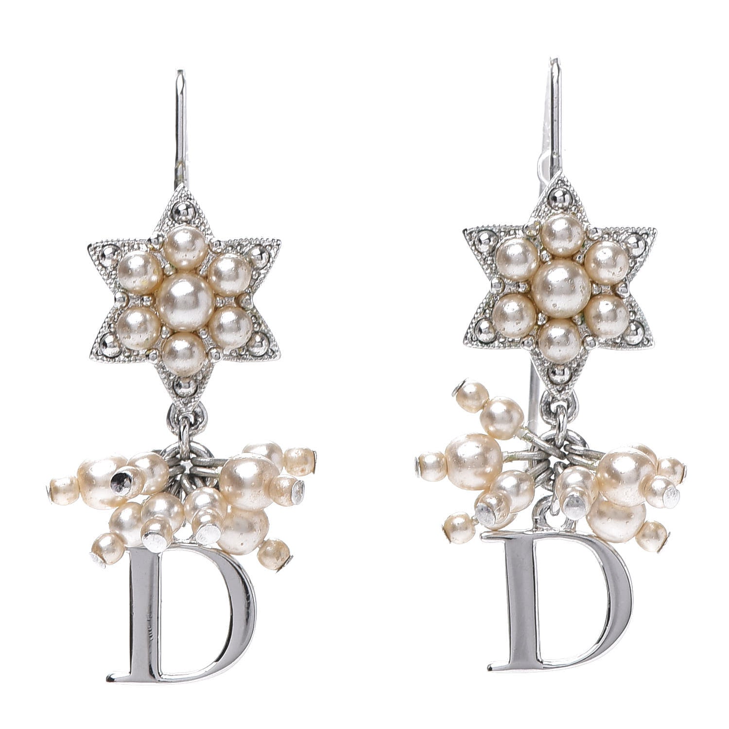 Christian Dior Pearl Star Earrings Silver 1 of 4