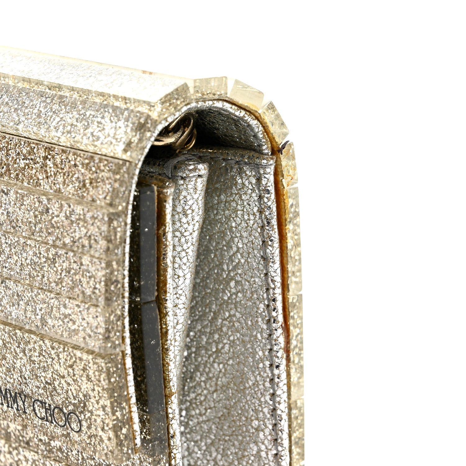 Jimmy Choo Acrylic Glitter Sweetie Clutch Champagne 1851994