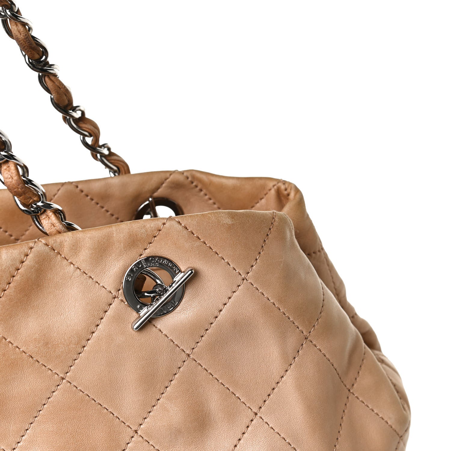 Chanel Calfskin Stitched VIP Medium Shopping Tote Beige Black 20 of 26