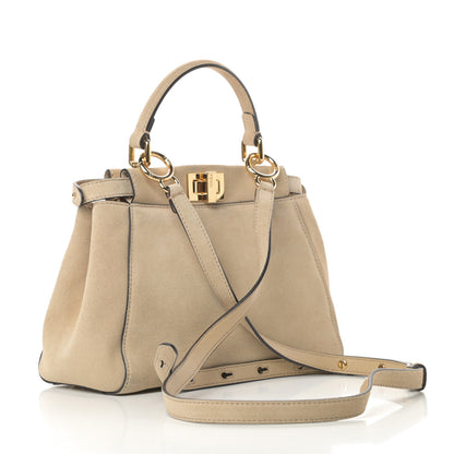 Fendi Suede Shiny Nappa Mini Pocket Peekaboo Iconic Satchel Nude Equatore 3 of 11