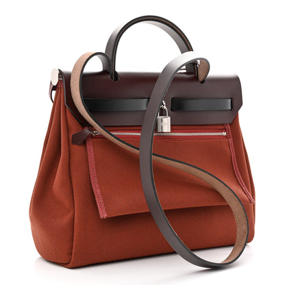 Hermes Military Toile Vache Hunter Tri-Color Herbag Zip Retourne 31 PM Rouge H Ebene Black 4 of 12