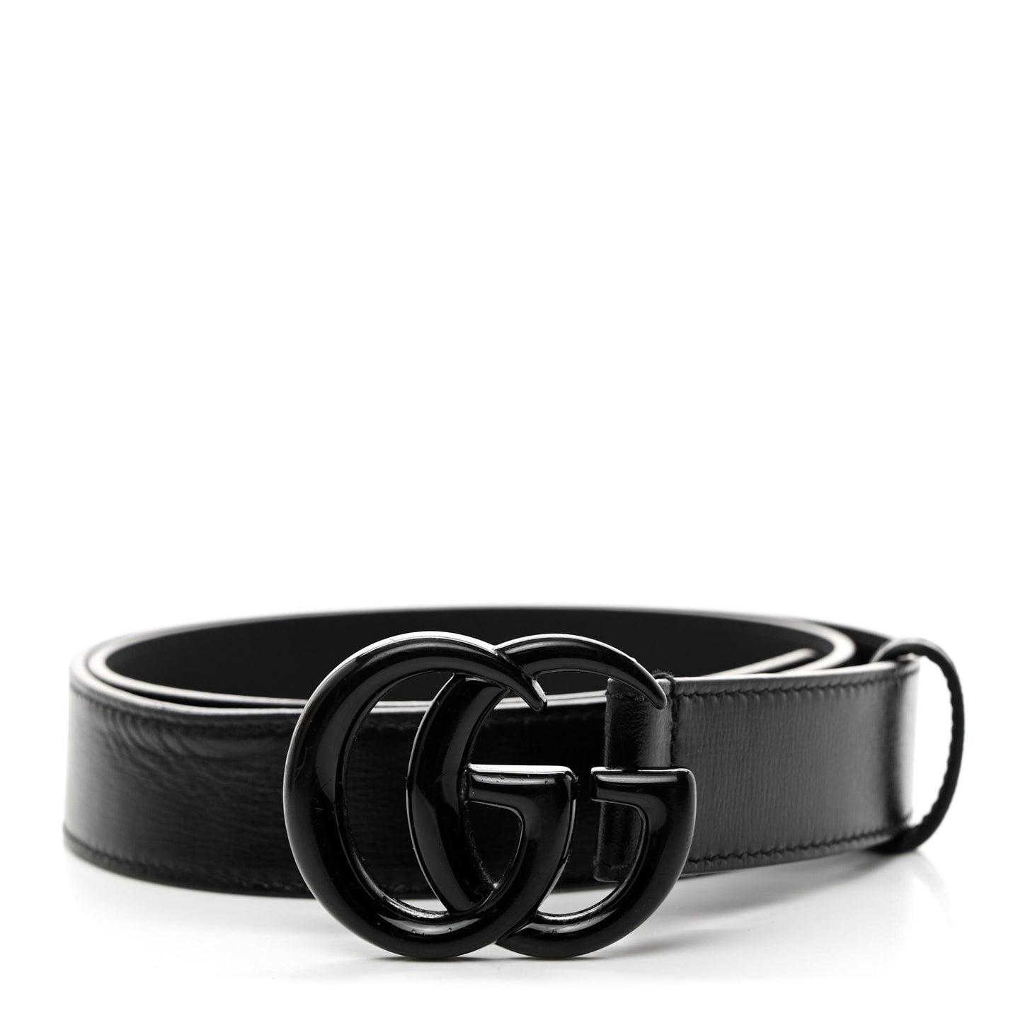 Azalea Calfskin Enamel Monochrome Double G 30mm Belt 85 34 Black