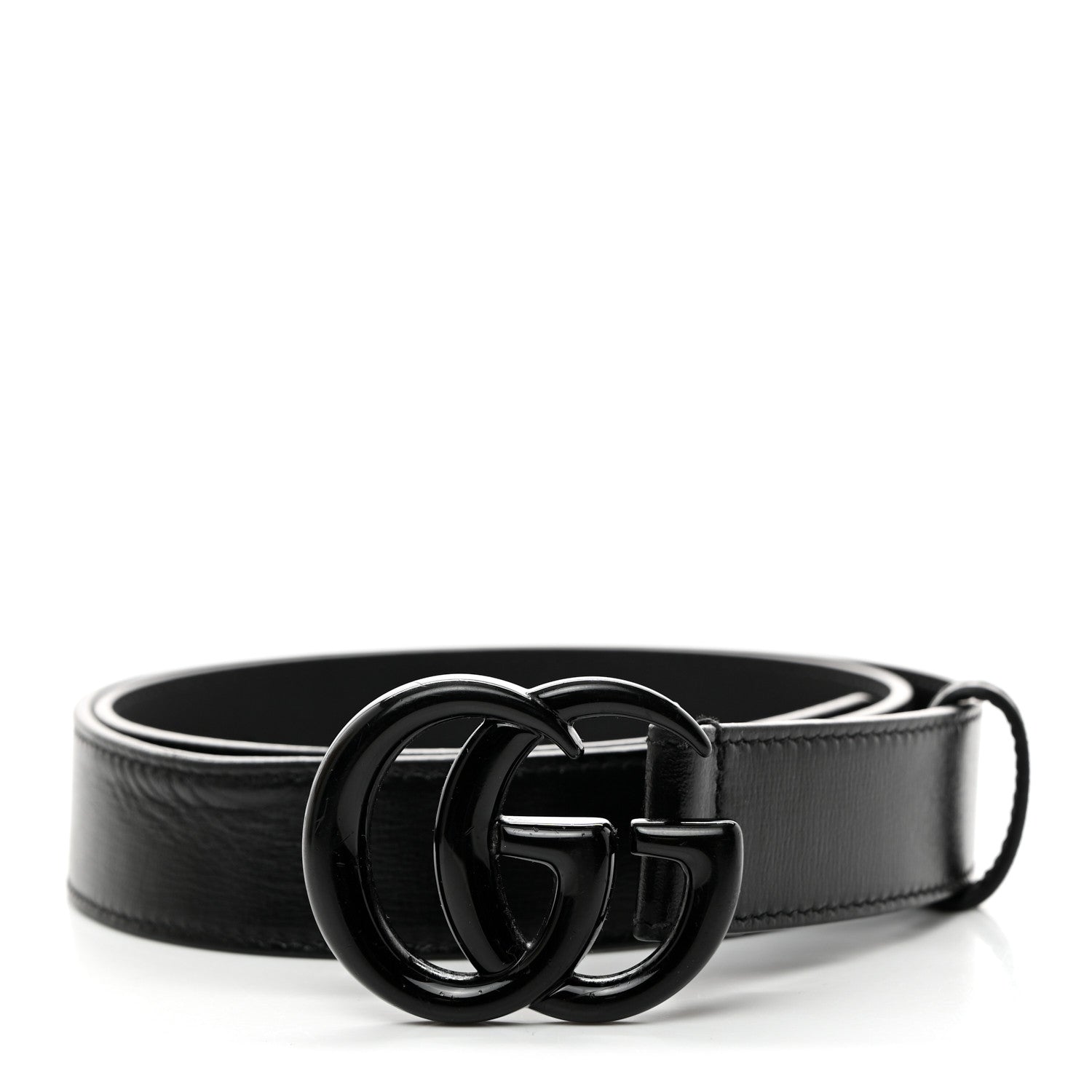Gucci Azalea Calfskin Enamel Monochrome Double G 30mm Belt 85 34 Black 1 of 8