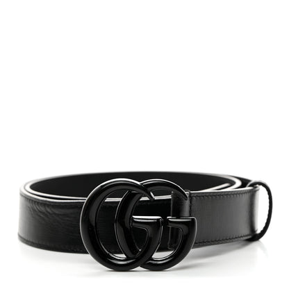 Gucci Azalea Calfskin Enamel Monochrome Double G 30mm Belt 85 34 Black 1 of 8