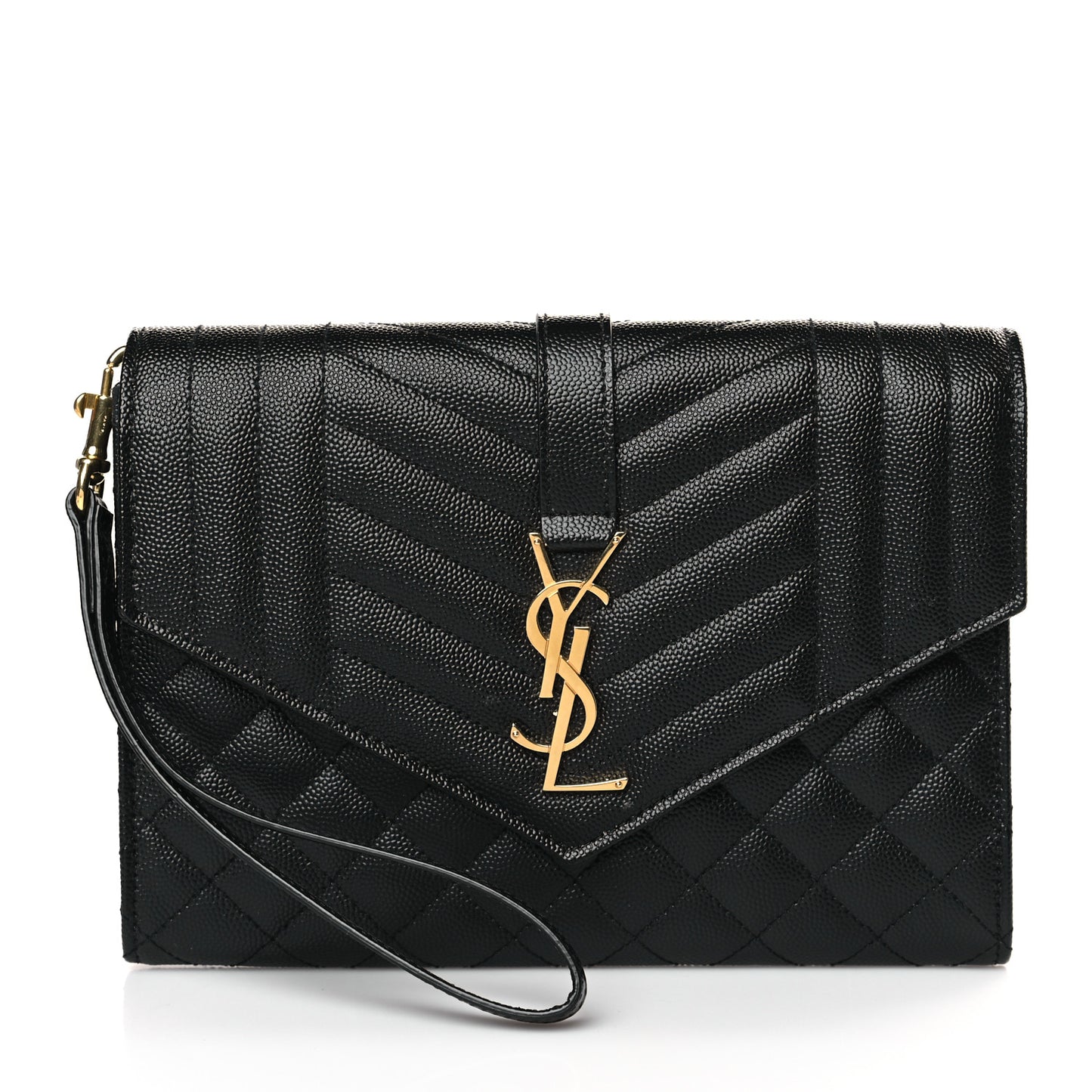 Grain De Poudre Textured Mixed Matelasse Triquilt Monogram Clutch Black
