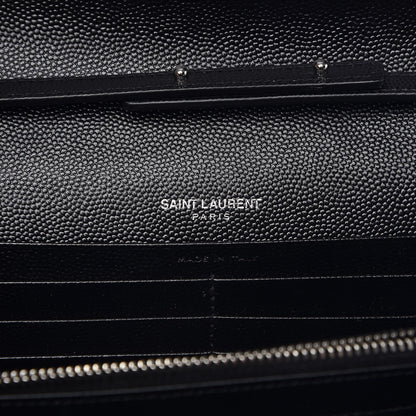 Saint Laurent Grain De Poudre Matelasse Chevron Monogram Chain Wallet Black 6 of 6