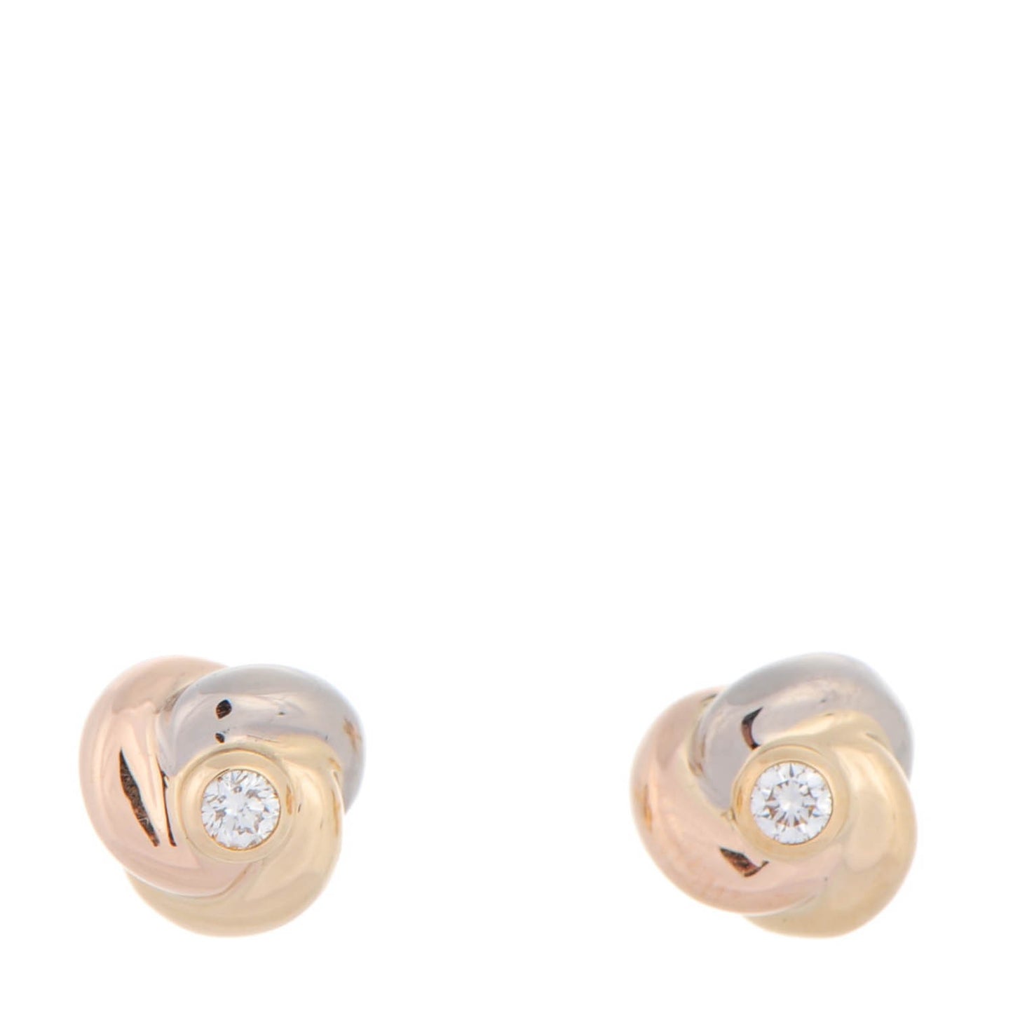18K Pink Yellow White Gold Diamond Trinity Stud Earrings