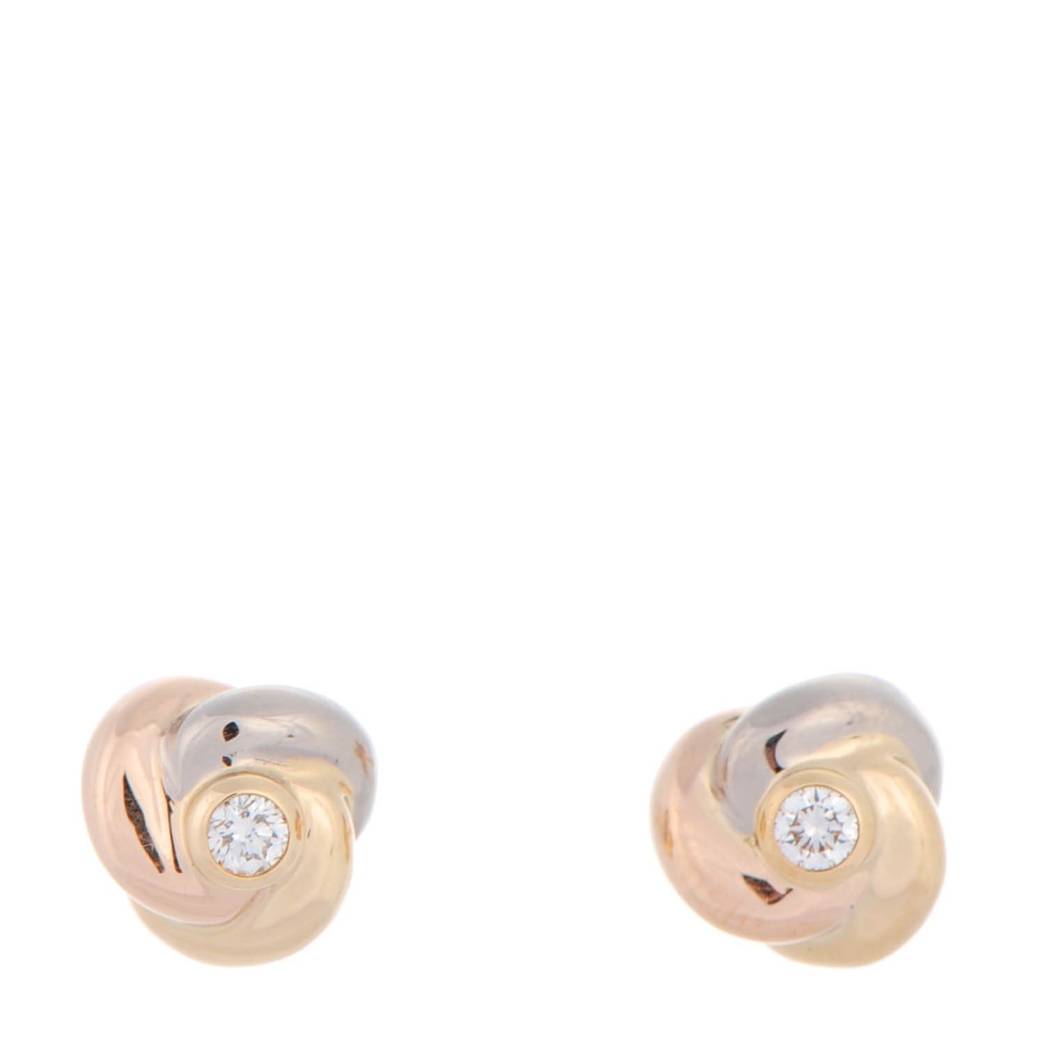 Cartier 18K Pink Yellow White Gold Diamond Trinity Stud Earrings 1 of 5