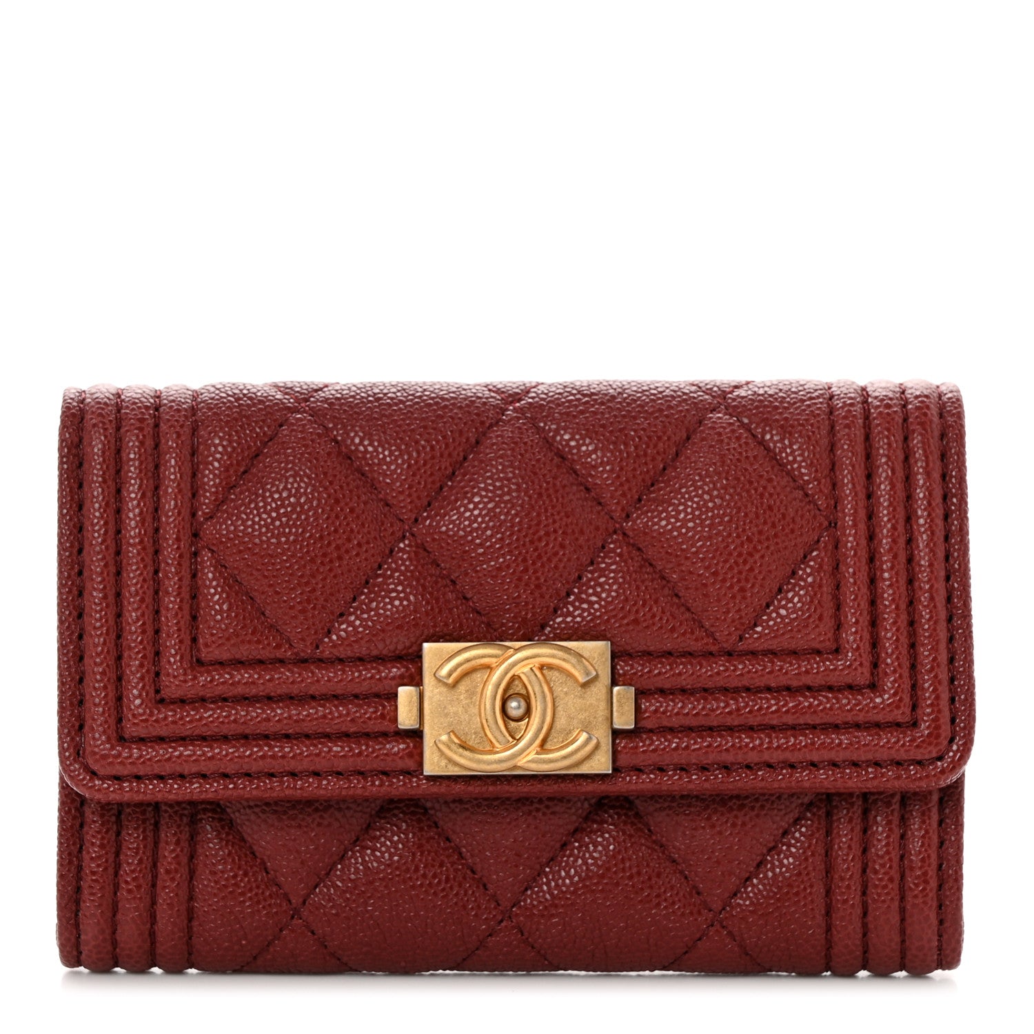 Chanel Caviar Quilted Boy Flap Card Holder Wallet Burgundy 1 of 10