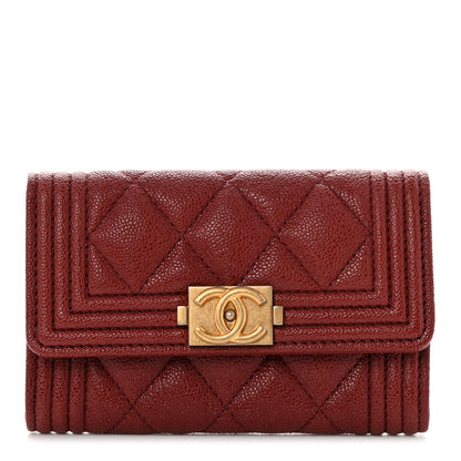 Chanel Caviar Quilted Boy Flap Card Holder Wallet Burgundy 1 of 10