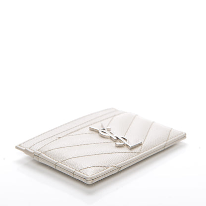 Saint Laurent Grain De Poudre Matelasse Chevron Card Case Icy White 4 of 7
