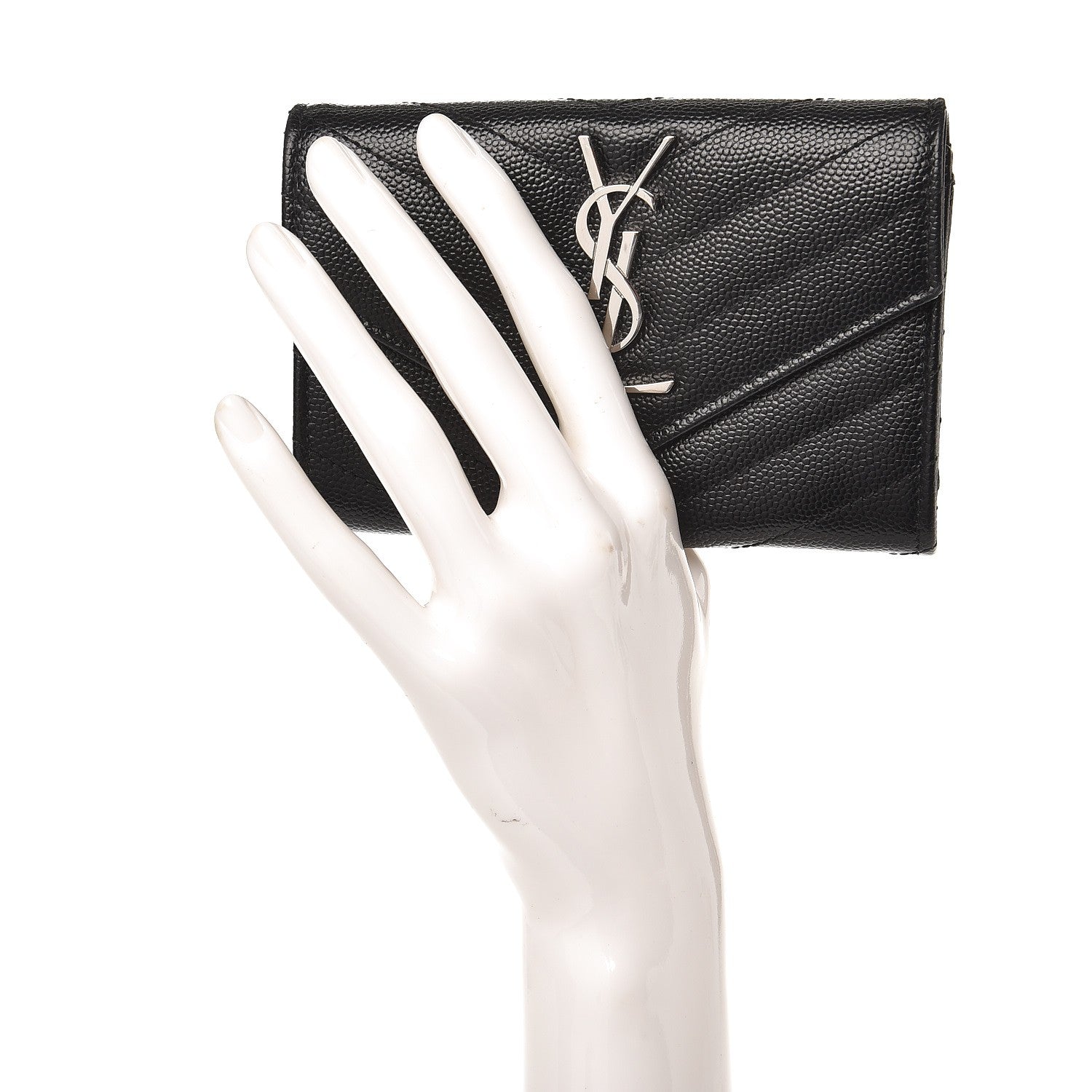 Saint Laurent Grain De Poudre Matelasse Chevron Small Monogram Envelope Wallet Black 2 of 7