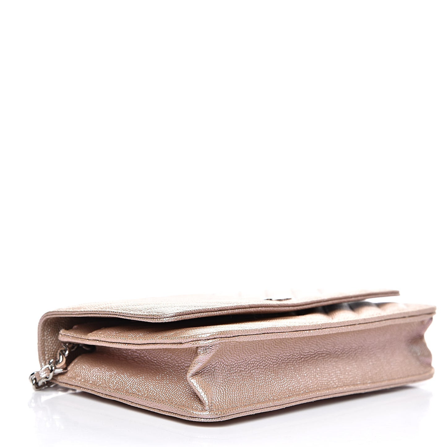 Metallic Caviar Chevron Quilted Wallet On Chain WOC Light Gold