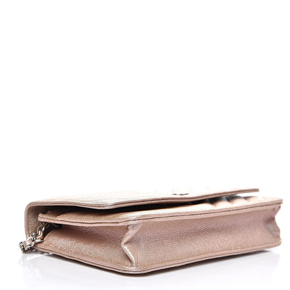 Chanel Metallic Caviar Chevron Quilted Wallet On Chain WOC Light Gold 4 of 14