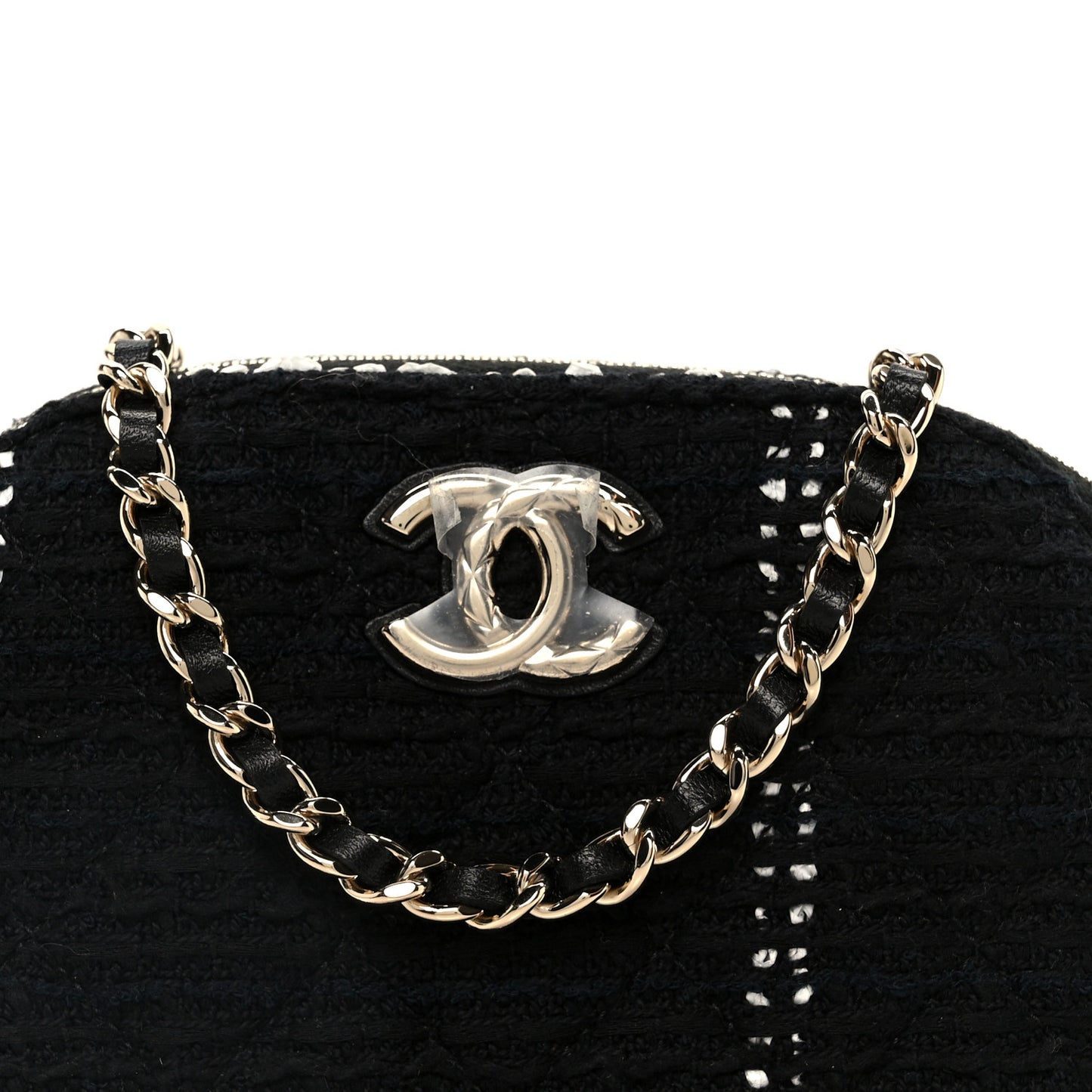 Tweed Quilted Mini Clutch With Chain Black White