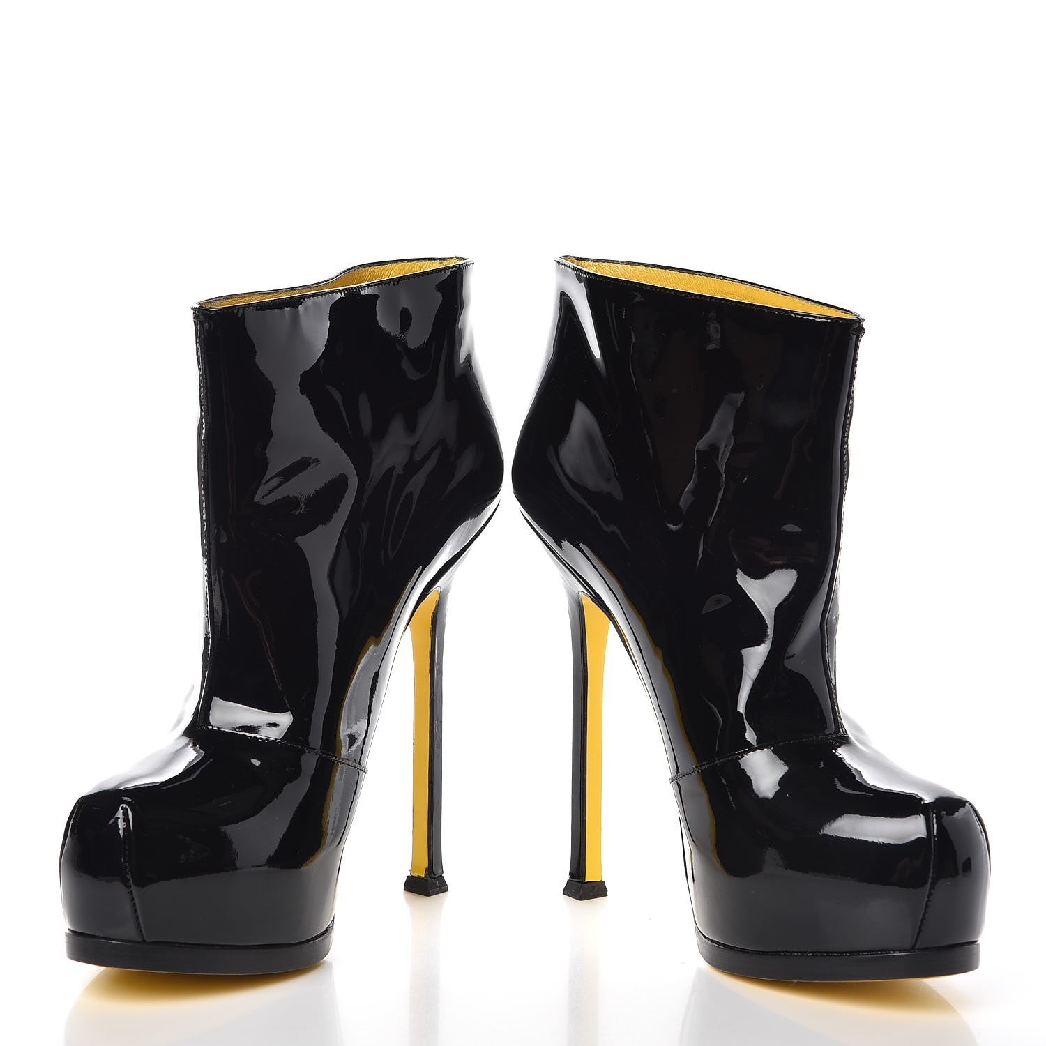 Saint Laurent Patent Paris Tribute 105 Platform Boots 38.5 Black Yellow 5 of 15