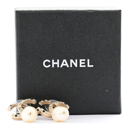 Chanel Crystal Pearl CC Drop Earrings Gold Black 5 of 5
