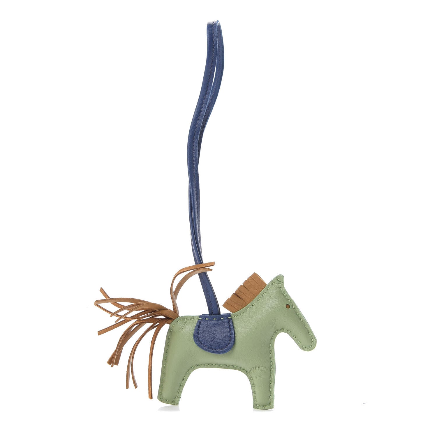 Hermes Milo Lambskin Grigri Rodeo Horse Bag Charm PM Vert Criquet Sesame Bleu de Malte 1 of 5