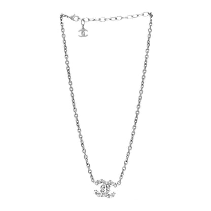 Chanel Crystal CC Pendant Necklace Silver 3 of 5