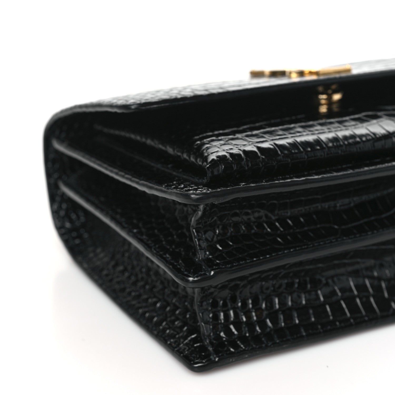 Saint Laurent Calfskin Crocodile Embossed Medium Monogram Sunset Black 7 of 10