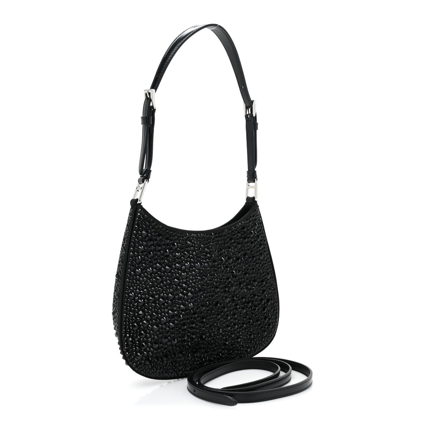 Satin Crystal Cleo Adjustable Strap Shoulder Bag Black