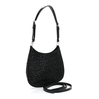 Prada Satin Crystal Cleo Adjustable Strap Shoulder Bag Black 3 of 9