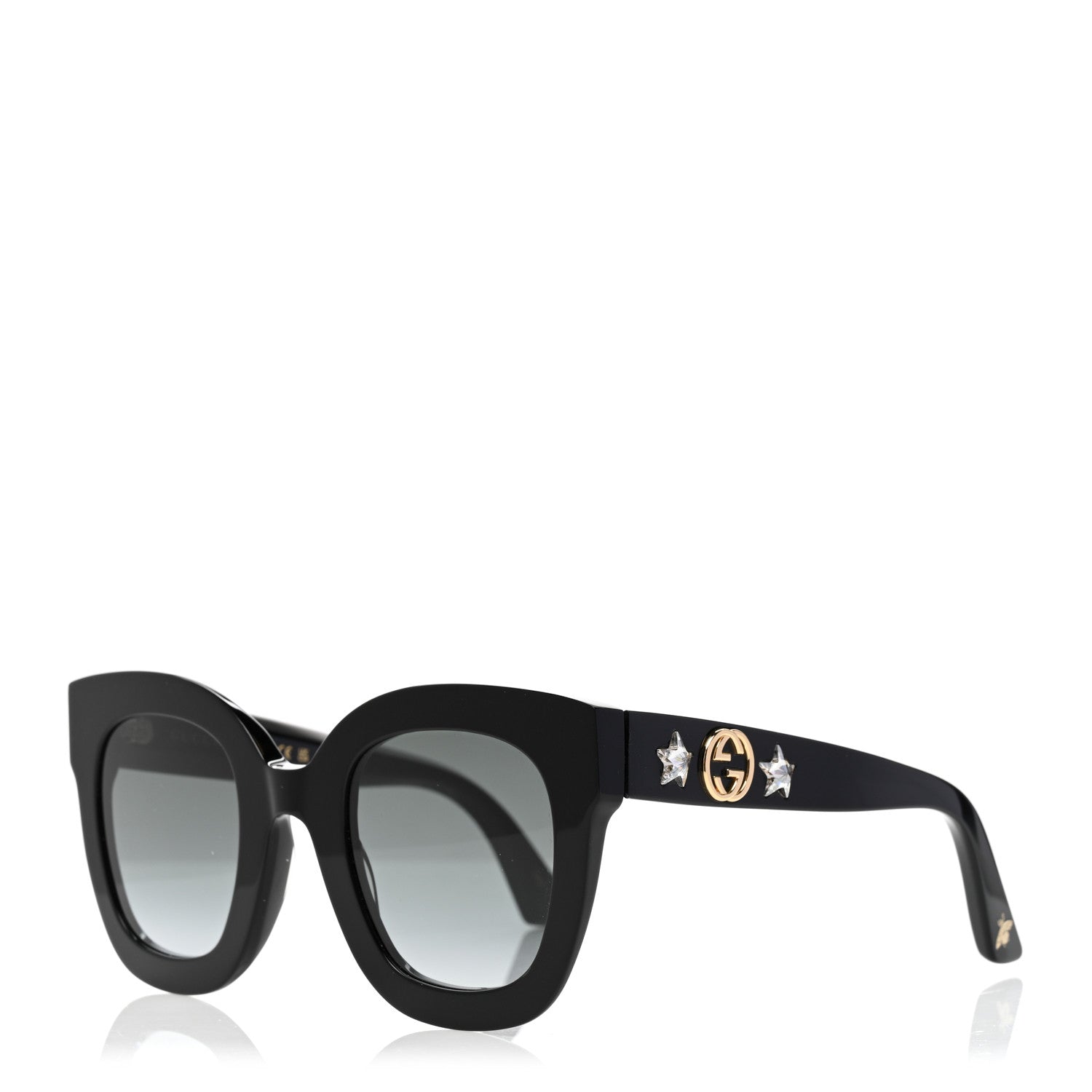 Gucci Acetate Crystal Star Round Frame Sunglasses GG0208S Black 1 of 8