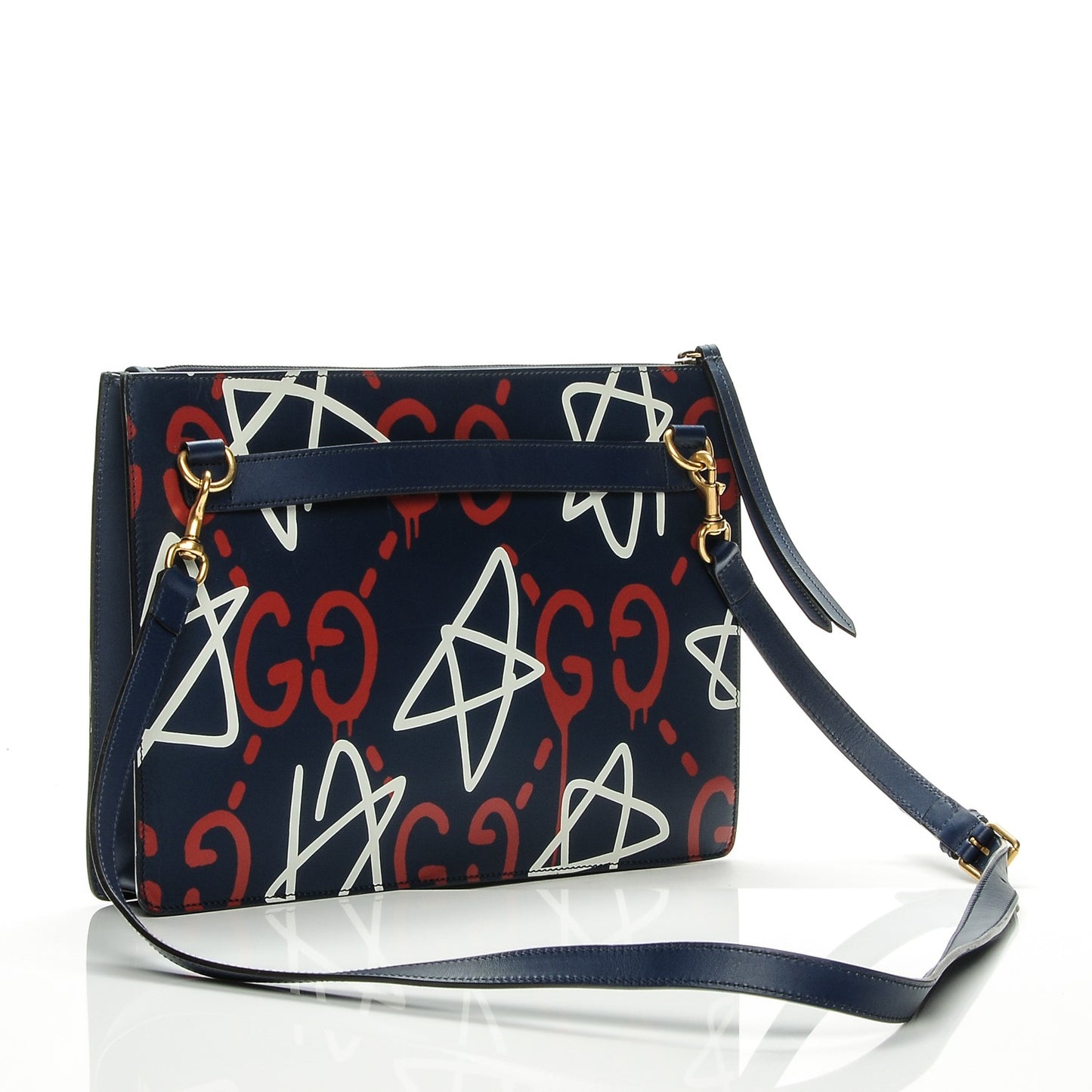 Calfskin GucciGhost Print GG Messenger Bag Blue Agata Hibiscus Red