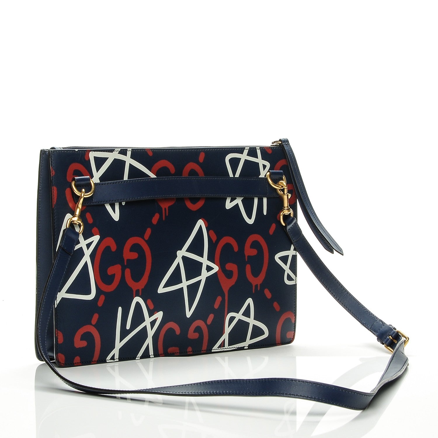 Gucci Calfskin GucciGhost Print GG Messenger Bag Blue Agata Hibiscus Red 3 of 9