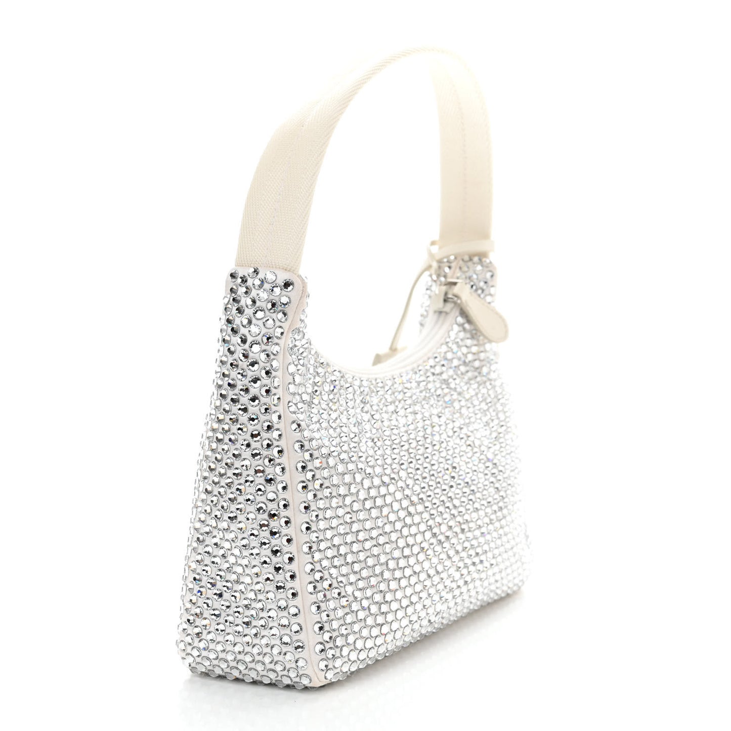 Satin Crystal Mini Re-Edition 2000 Bag White