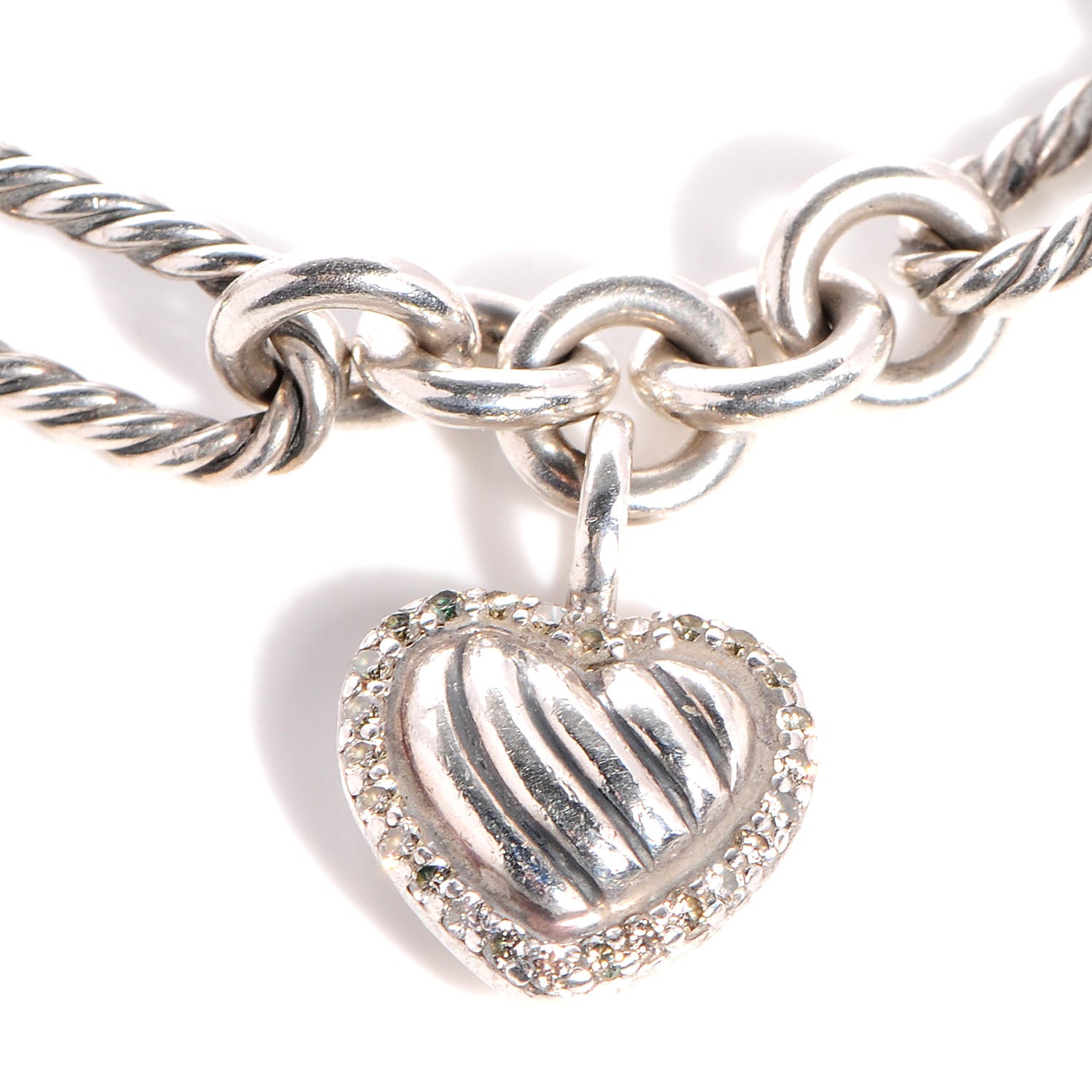 David Yurman Sterling Silver Diamond Cable Heart Charm Bracelet 3 of 6