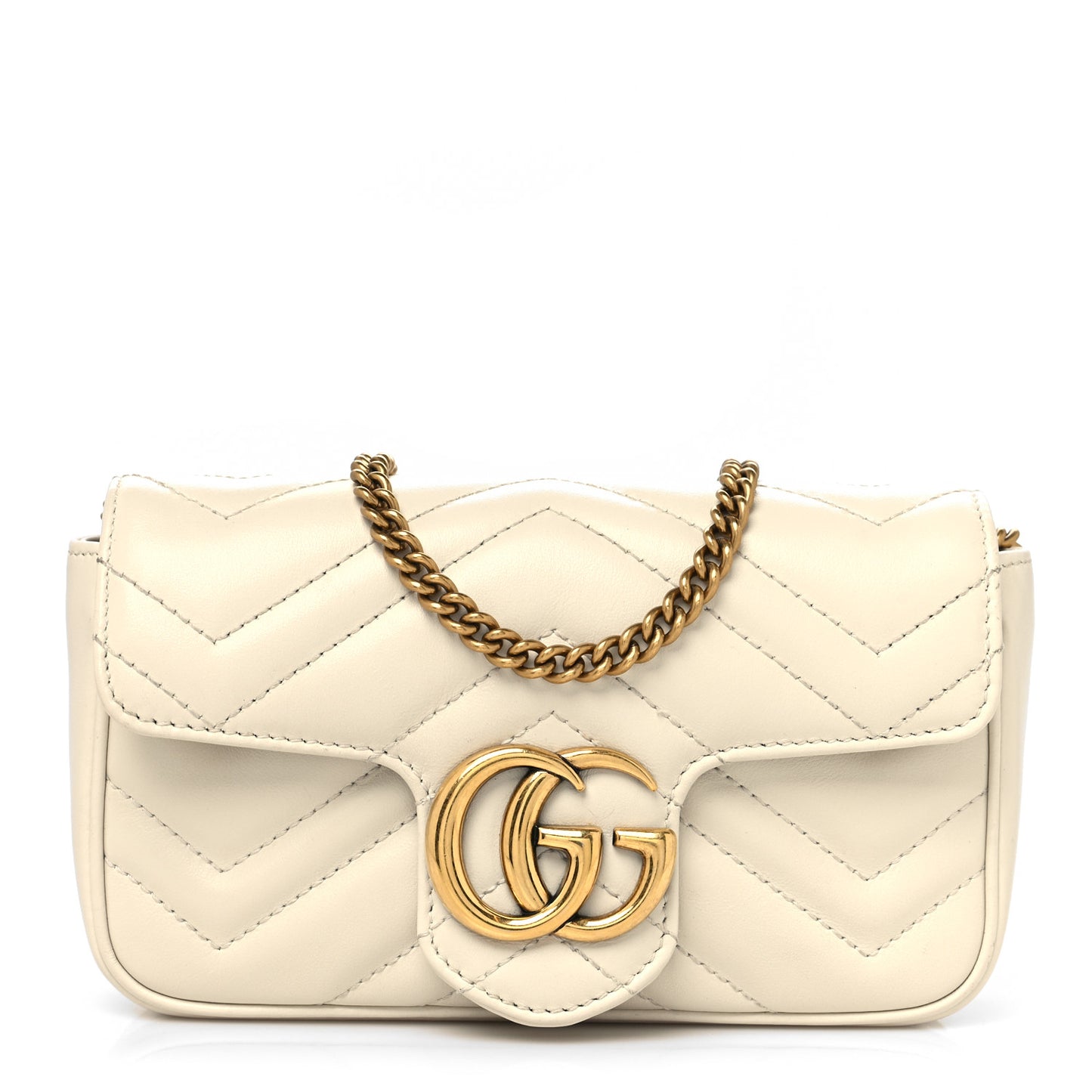 Calfskin Matelasse Super Mini GG Marmont Shoulder Bag White