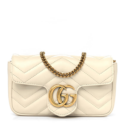 Gucci Calfskin Matelasse Super Mini GG Marmont Shoulder Bag White 1 of 10