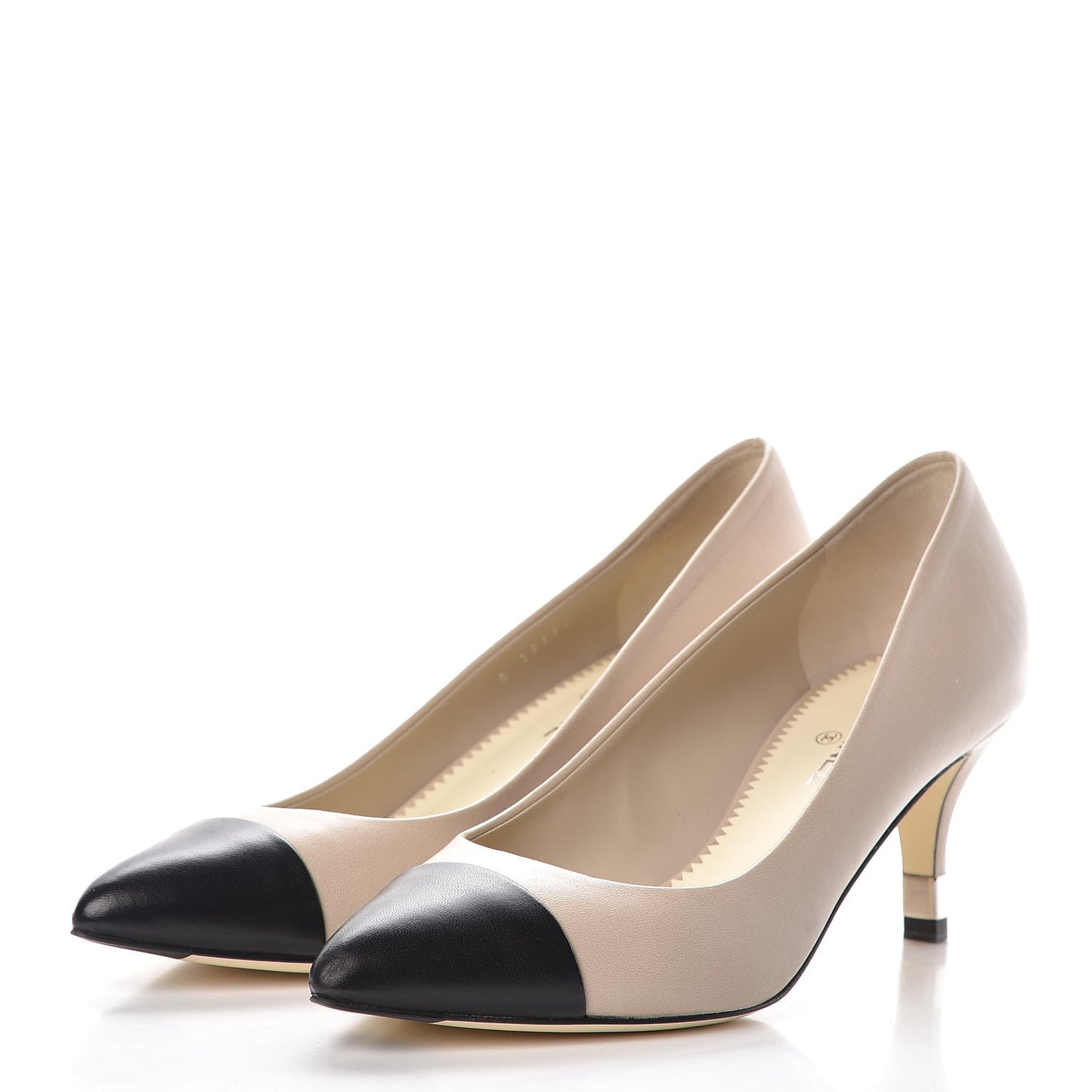 Lambskin Cap Toe CC Pumps 37.5 Beige Black