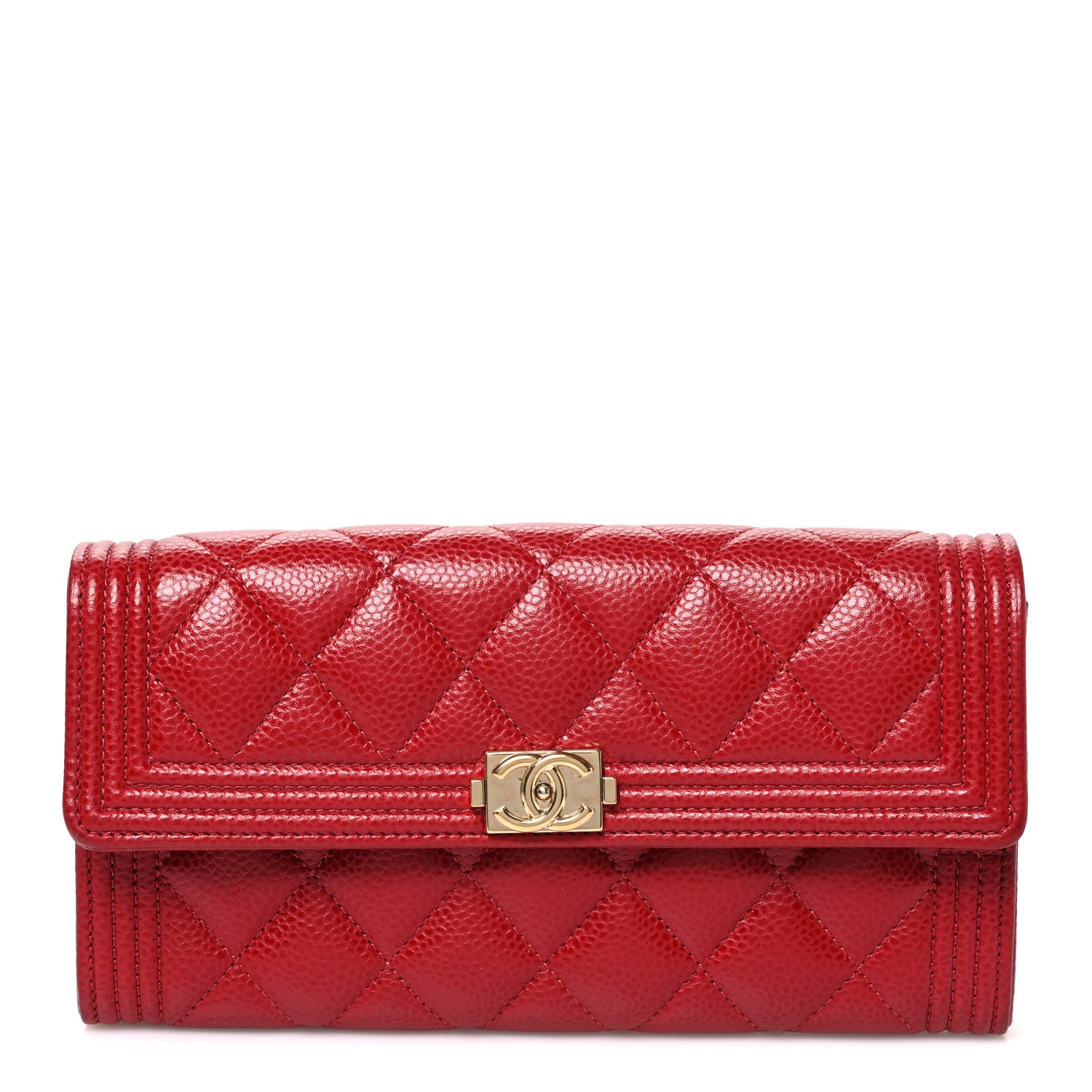 Chanel Caviar Quilted Large Boy Gusset Flap Wallet Red 1 of 8