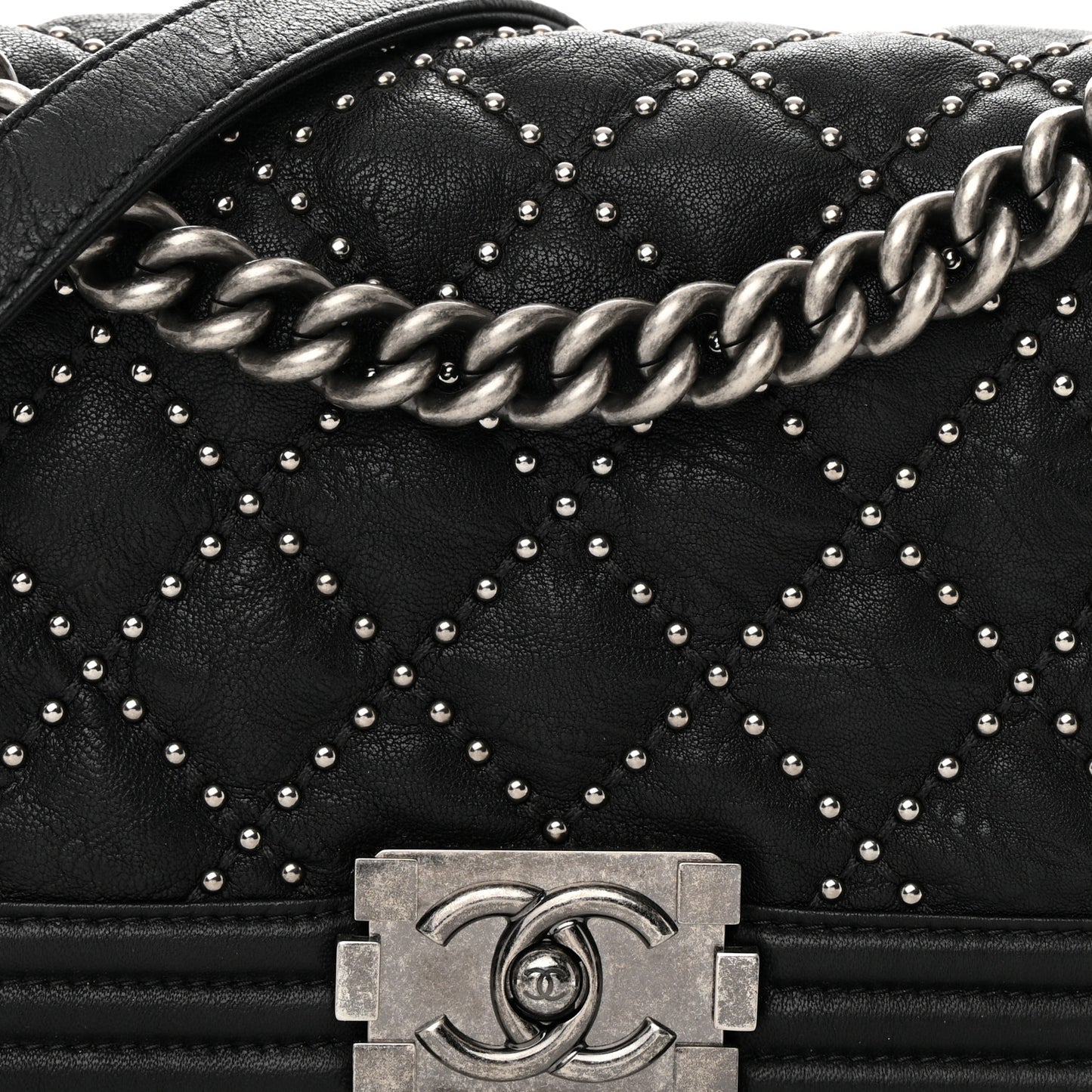 Crumpled Lambskin New Medium Studded Boy Flap Black