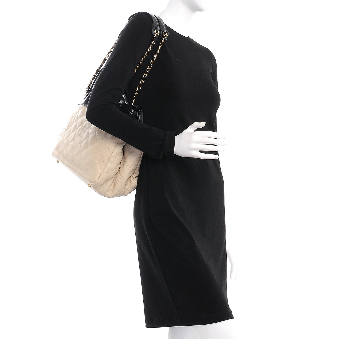 Calfskin Quilted In The Mix Shopping Tote Beige Black