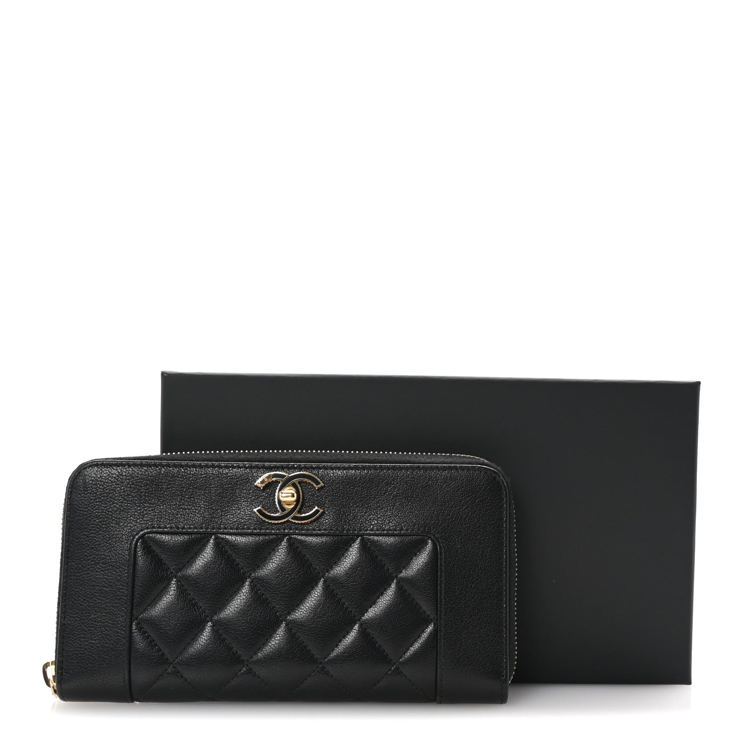 Chanel Sheepskin Quilted Large Gusset Mademoiselle Vintage Zip Around Wallet Black 9 of 9