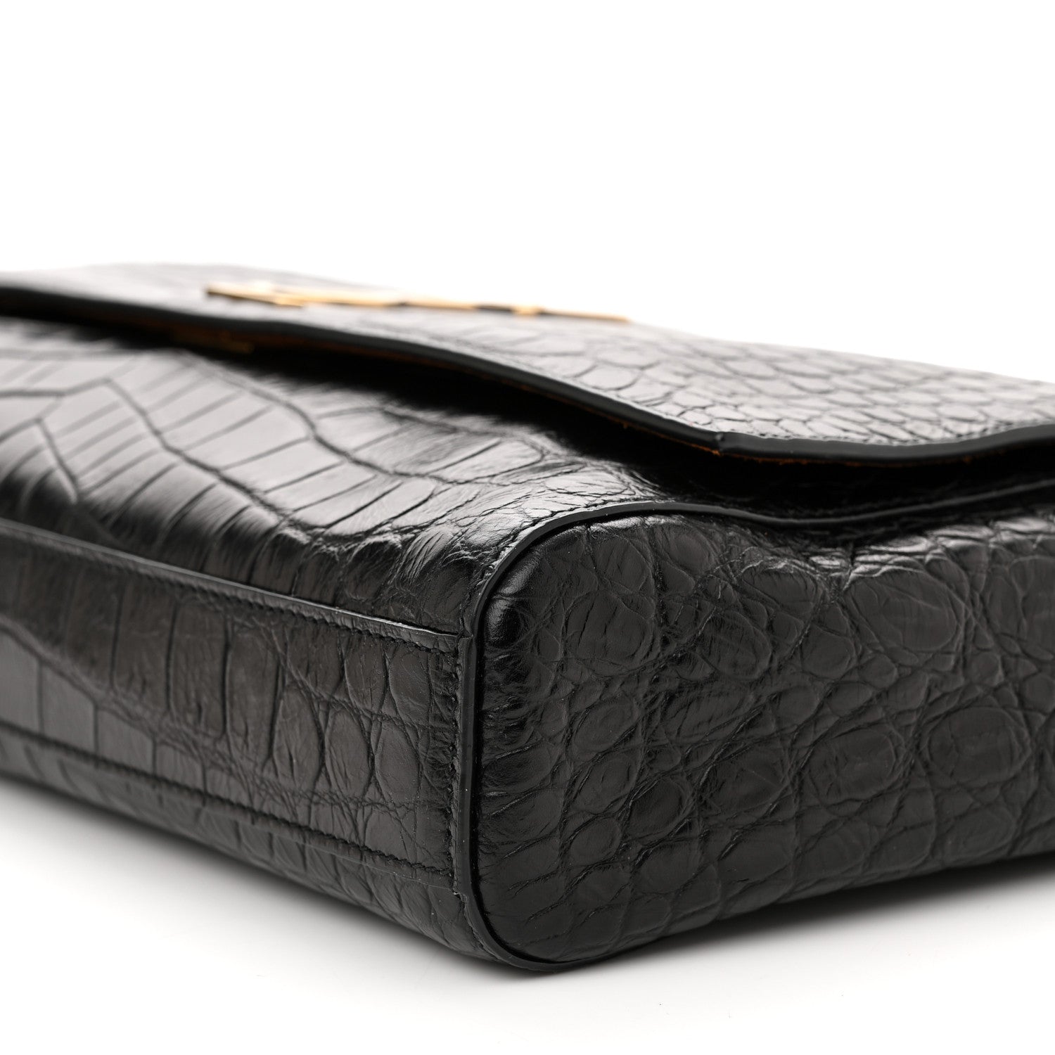 Saint Laurent Calfskin Crocodile Embossed Suede Medium Reversible Monogram Kate Satchel Military Taupe 9 of 10