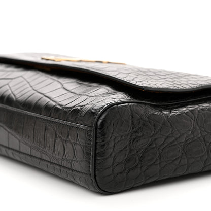 Saint Laurent Calfskin Crocodile Embossed Suede Medium Reversible Monogram Kate Satchel Military Taupe 9 of 10