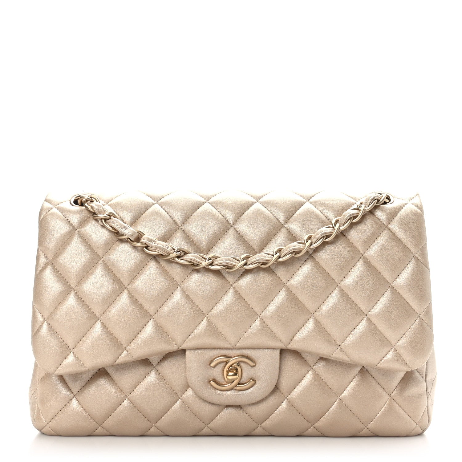 Chanel Metallic Lambskin Quilted Jumbo Double Flap Gold 1 of 11