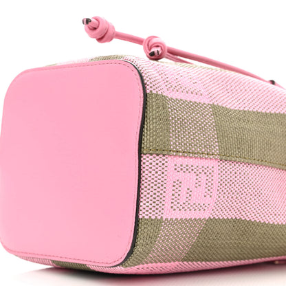 Fendi Raffia Vitello Seta F is Fendi Pequin Gingham Woven Mini Mon Tresor Bucket Bag Military Rosa Lollypop 10 of 10